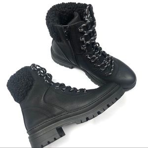 Steve Madden Keystone Faux Fur Lace Up Black Boot